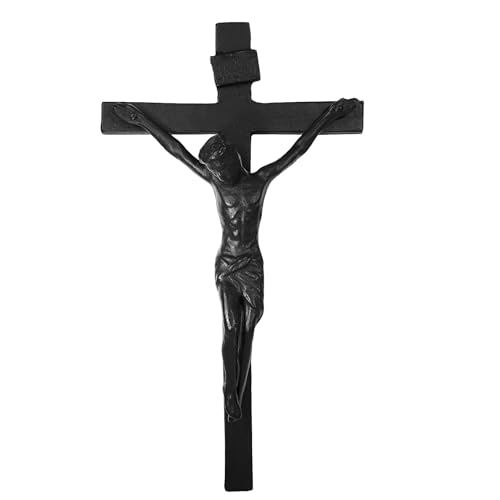 DreamsEden 13 Inch Cast Iron Wall Crucifix, Jesus on The Cross Sculpture - Religious Wall Art Decor for Home - color: Black