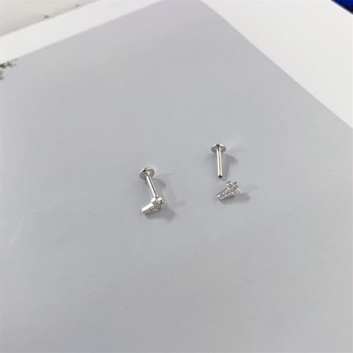 16g Tiny Cross Hypoallergenic 925 Sterling Silver Stud Earrings for Women With Flat Screw Back Small Cubic Zirconia Cartilage Pierced Earrings for Tragus Helix Conch Cartilage Jewelry Gifts - color: Silver
