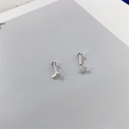 16g Tiny Cross Hypoallergenic 925 Sterling Silver Stud Earrings for Women With Flat Screw Back Small Cubic Zirconia Cartilage Pierced Earrings for Tragus Helix Conch Cartilage Jewelry Gifts - color: Silver