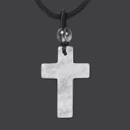 Justinstones Natural Gemstone Carved Cross Reiki Chakra Pendant Necklace 22 Inch - color: 30mm White Clear Quartz