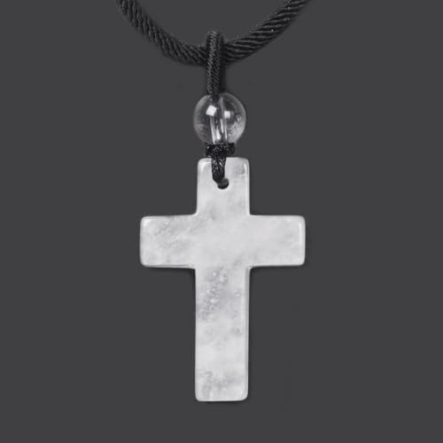Justinstones Natural Gemstone Carved Cross Reiki Chakra Pendant Necklace 22 Inch - color: 30mm White Clear Quartz