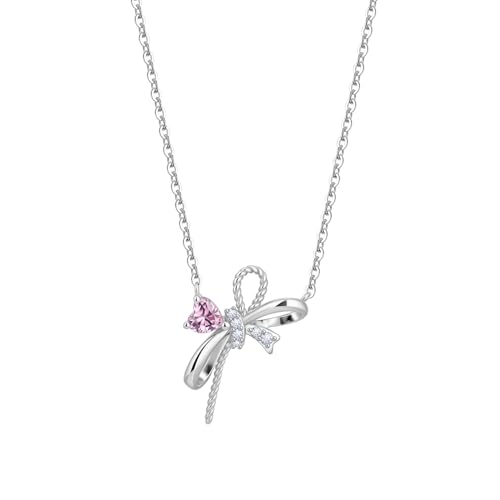925 Sterling Silver Fashion Pendant Necklace for Women，Fashion Jewelry, 18K Gold Plated， Advanced Retro Series Link Chains ，Basic Multifunctional Accessories Suitable for Multiple Occasions and Daily Wear - color: Pink love bow