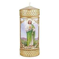 Candle - Will and Baumer - Hand-Decorated Family Prayer Paraffin Devotional Candle with Decal, 4.75-Inch, Saint Jude