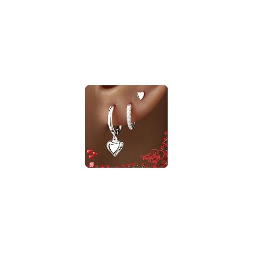 14K Gold Planted Seashell Starfish Stud dangle Earrings for Women, Summer Beach Hoop Earrings for Multiple Piercing Cartilage, Dainty Trendy Dangling Earring 3 Pairs Set Vacation Ocean Outfits Accessories Jewelry - color: Heart-Silver