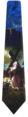 Mens Christian Themed Jesus Crosses Novelty NeckTie Ties - color: Navy Brown