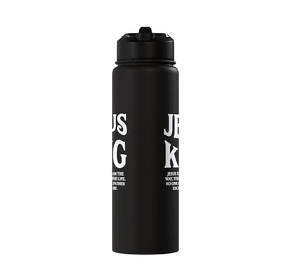 Jesus Is King John 14 6 Faith Bible Verse Stainless Steel Insulated Water Bottle - color: Black