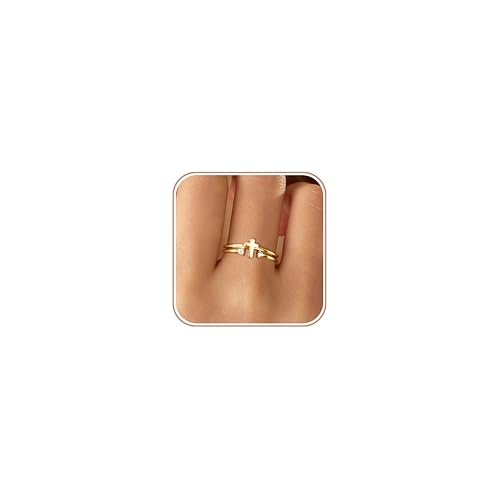925 Sterling Silver Adjustable Cross Ring for Women - color: Gold