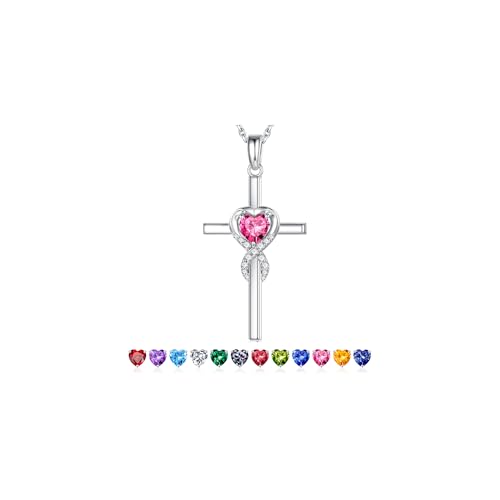 Iefil Cross Necklace for Women - Birthstone Necklace - color: "10-Oct-Created Tourmaline