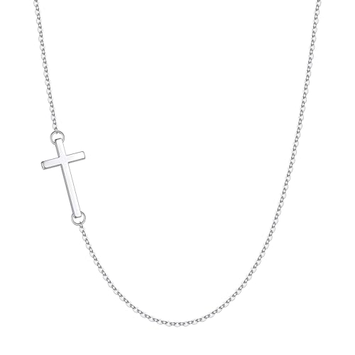 M MOOHAM Cross Necklace for Women Girls, Dainty 14K Gold Plated Cross Pendant Necklace Sideways Cross Choker Layered Necklaces for Women Girls - color: Sideways Cross Silver