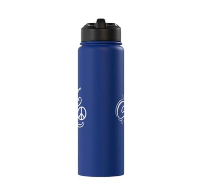 fancy Italic script Initial Letter A minimalist peace symbol Stainless Steel Insulated Water Bottle - color: Royal Blue