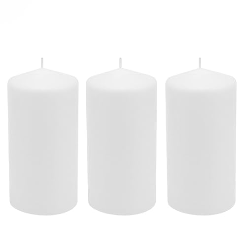 Stonebriar 3 Pack Tall 3 x 6 Inch 65 Hour Long Burning Unscented White Wax Pillar Candles - size: 3 x 6 inches, style: Pack of 3