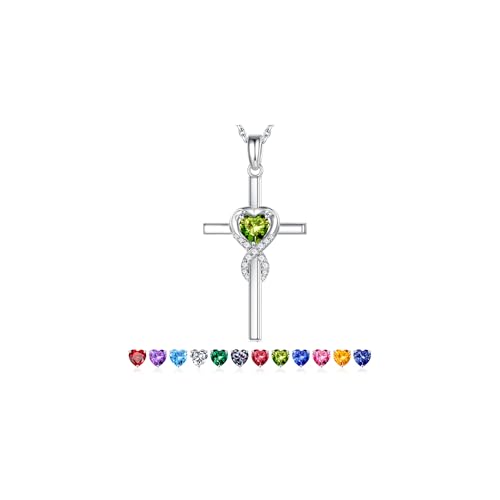 Iefil Cross Necklace for Women - Birthstone Necklace - color: 08-Aug-Created Peridot