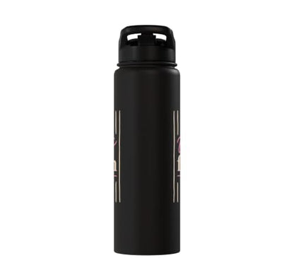 Christian Faith Scripture Verse Walk by Faith Pink Bow Stainless Steel Insulated Water Bottle - color: Black