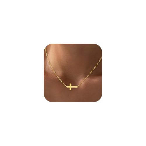 18K Gold Plated Cross Necklace for Women Trendy - color: Sideway Cross