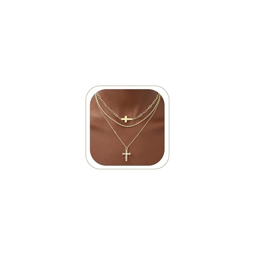 3pcs Gold Cross Necklace for Women, Layered Necklace - color: Gold