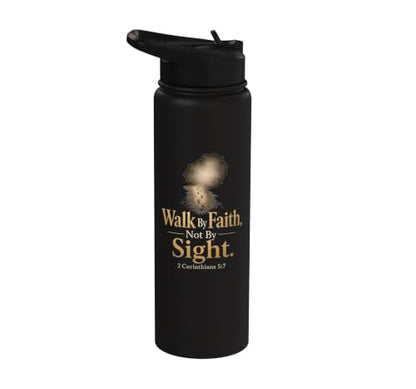 Christian Walk By Faith Not By Sight 2 Corinthians 5:7 Stainless Steel Insulated Water Bottle - color: Black