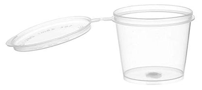 EcoQuality 1oz Plastic Condiment Souffle Cups with Attached Lids, 50 Packs