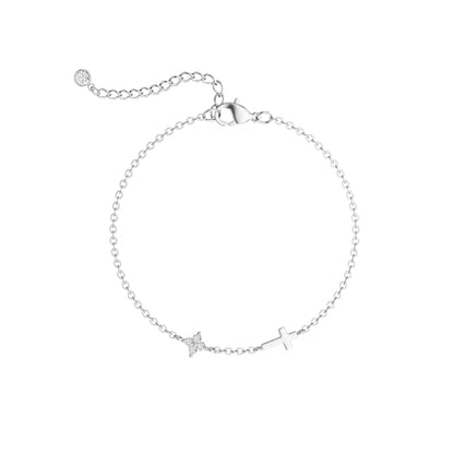 Moodear Cross Bracelet for Women, Dainty Sterling Silver/Gold Plated Gift - color: Silver CZ Flower Cross Bracelet