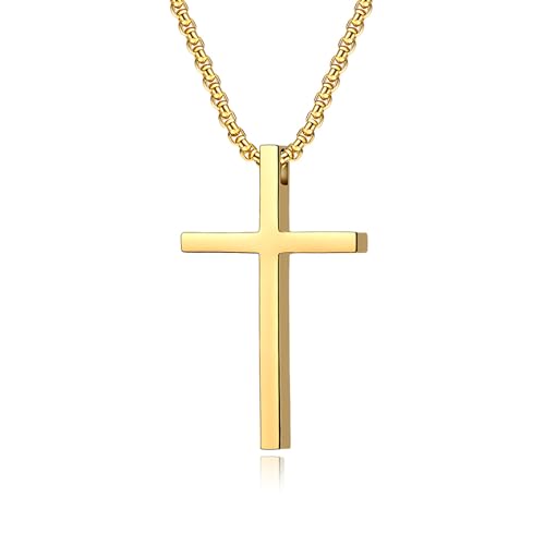 Cross Necklace for Men,Stainless Steel Christian Pendant Jewelry - color: B-G-60cm chain