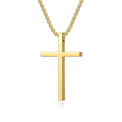 Cross Necklace for Men,Stainless Steel Christian Pendant Jewelry - color: B-G-60cm chain