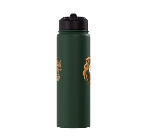 Christian Bible Verse Joshua 1:9 Lion Stainless Steel Insulated Water Bottle - color: Dark Green