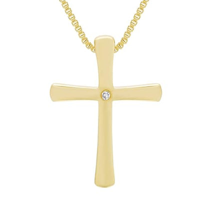 Boston Bay Diamonds Sterling Silver Diamond Accent Flared Cross Pendant with 18" Chain - style: 14KY Gold Plated Silver Diamond Cross