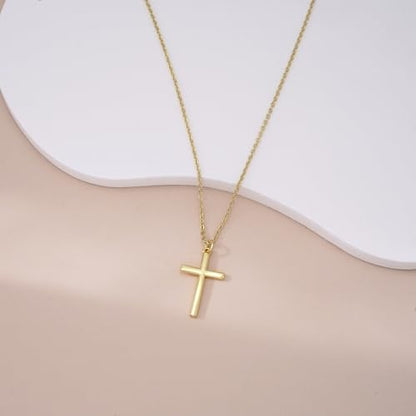 Cross Necklace for Women, Dainty 14K Gold Plated CZ Pendant - color: Gold-3D cross