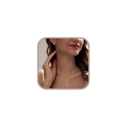 HAXIYA Cross Pendant Necklaces for Women Layered Cross Choker Faith Jewelry - style: Necklace/Bracelet/X Earrings 3Pcs-Gold