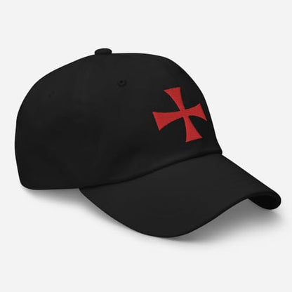 Knights Templar Hat - Christian Catholic Crusader - Knights Templar Cross Embroidered Adjustable Baseball Cap - color: Black