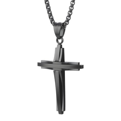 Car Rear View Mirror Polished Cross Pendant Crucifix Necklace - color: Black