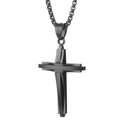 Car Rear View Mirror Polished Cross Pendant Crucifix Necklace - color: Black