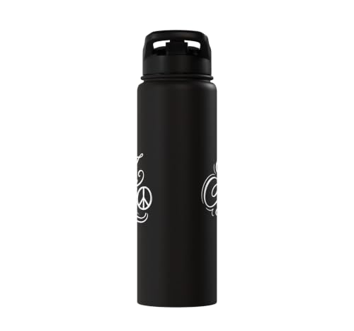 fancy Italic script Initial Letter A minimalist peace symbol Stainless Steel Insulated Water Bottle - color: Black