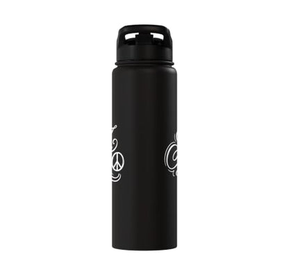 fancy Italic script Initial Letter A minimalist peace symbol Stainless Steel Insulated Water Bottle - color: Black