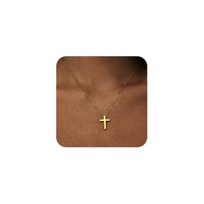 LULII Cross Necklace for Women Dainty 14K Gold Silver Plated Small Cross Pendant Choker Simple Cute Cross Gold Necklace for Women Trendy Faith Jewelry Gift - color: Classic Cross-Gold