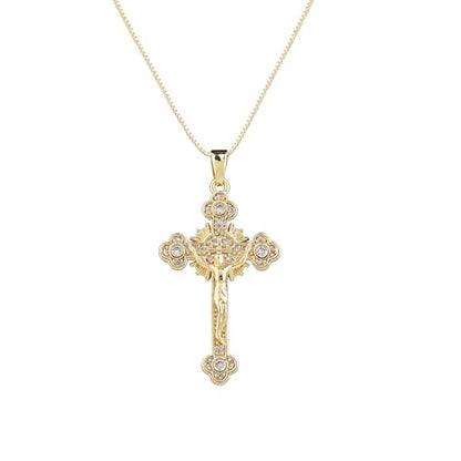 Gold Cross Necklace for Women, 14K Gold Plated - style: Jesus on the cross