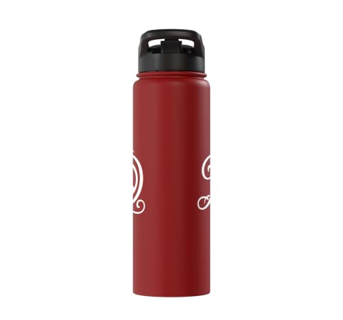 fancy Italic script Initial Letter D minimalist peace sign Stainless Steel Insulated Water Bottle - color: Red