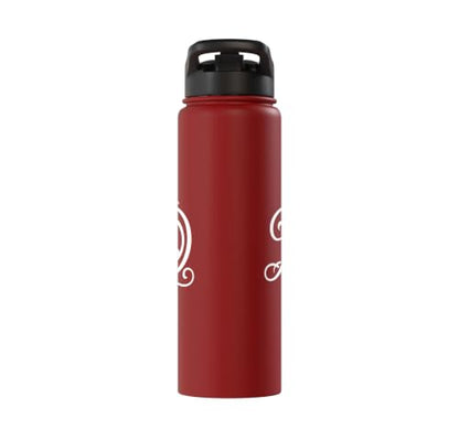 fancy Italic script Initial Letter D minimalist peace sign Stainless Steel Insulated Water Bottle - color: Red