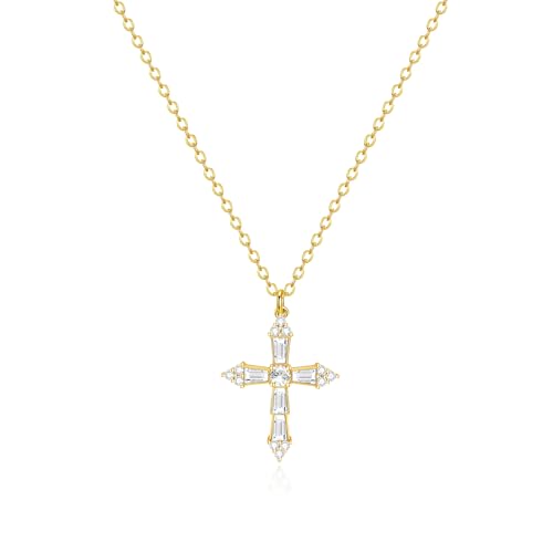 Zeffy Cross Necklace for Women,18K Gold/Silver Plated Tiny Cubic Zirconia Cross Pendant Necklace for Women Simple Layered Cross Necklaces for Women - color: Gold Arrow Cross
