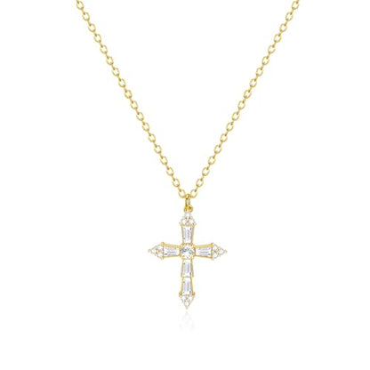 Zeffy Cross Necklace for Women,18K Gold/Silver Plated Tiny Cubic Zirconia Cross Pendant Necklace for Women Simple Layered Cross Necklaces for Women - color: Gold Arrow Cross