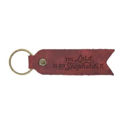 Leather Keychain, Christian Gifts for Men and Women, Full Grain Cowhide Debossed Bible Verse Flat Key Fob - color: Pentecost Red