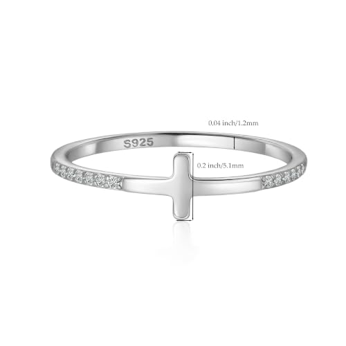 925 Sterling Silver Jesus Pray Cross Ring for Women with Cubic Zirconia - color: Silver