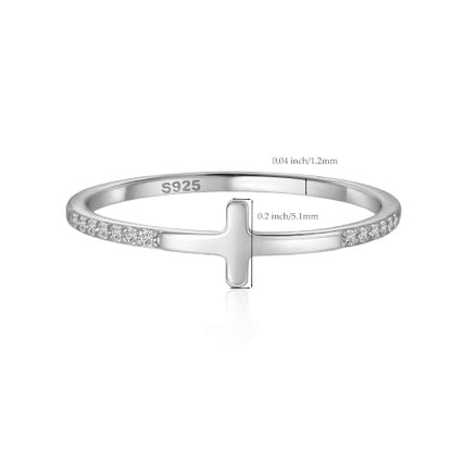 925 Sterling Silver Jesus Pray Cross Ring for Women with Cubic Zirconia - color: Silver