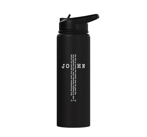 John 3:16 Bible Verse Christian Cross Front, Back Print Stainless Steel Insulated Water Bottle - color: Black