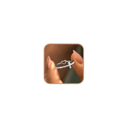 925 Sterling Silver Cubic Zirconia Heart Cross Rings for Women - color: Silver