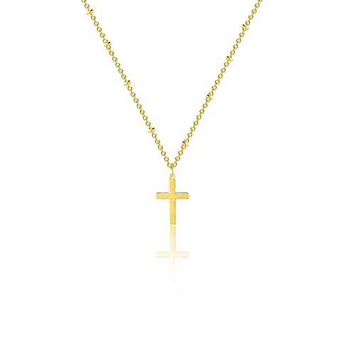 VIROMY Gold Cross Necklace for Women 14K Gold Plated Cute Sidways Cross Pendant Choker Necklaces Simple Trendy Everyday Jewelry for Women - style: Beaded Cross-42CM-Gold