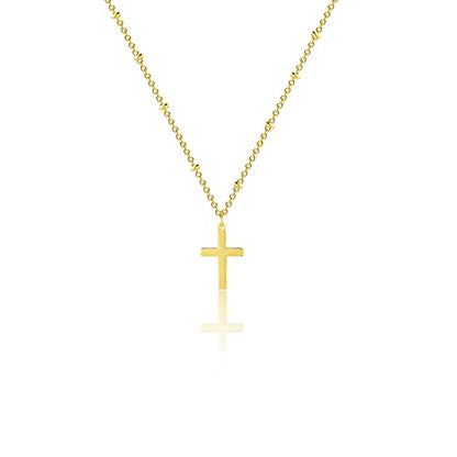 VIROMY Gold Cross Necklace for Women 14K Gold Plated Cute Sidways Cross Pendant Choker Necklaces Simple Trendy Everyday Jewelry for Women - style: Beaded Cross-42CM-Gold