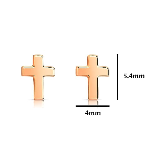Little Solid Gold 14k Screw Back Cross Stud Earrings - color: Rose Gold