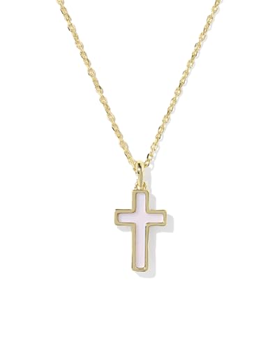 Kendra Scott Cross Pendant Necklace, Fashion Jewelry for Women - color: GOLD-MATTE BLUSH PINK DICHROIC GLASS