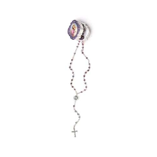 Catholic Silver Linked Rosary Set – 3mm Beads, 14.25" Length, Metal Keepsake Gift Box with Enamel Inlay – Perfect First Communion Gift (Saint Joseph) - color: Saint Joseph