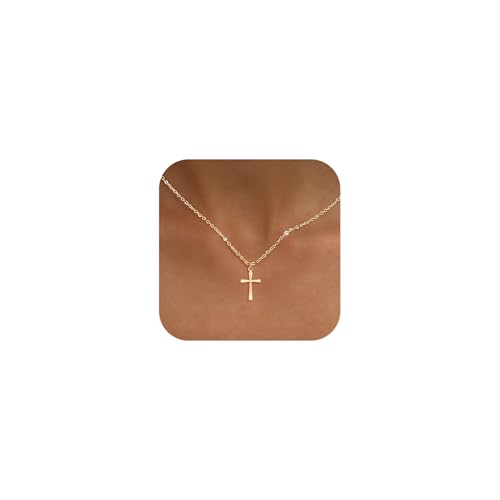 Cross Necklace for Women, Dainty 14K Gold Plated CZ Pendant - color: Gold-dainty plain cross